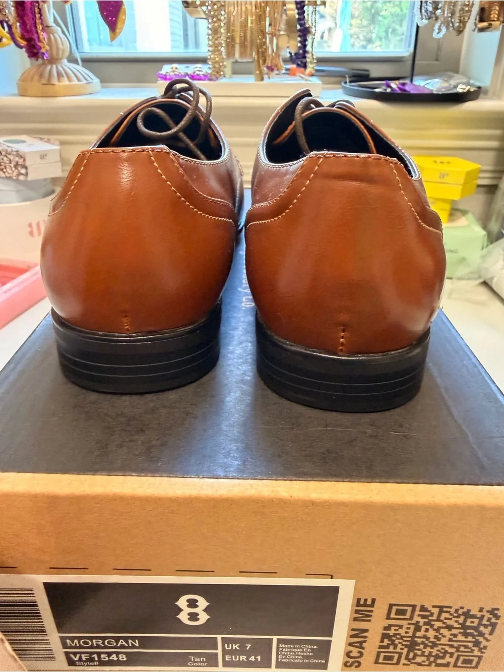 Alfani Tan Leather Cap-Toe Derby Dress Shoes